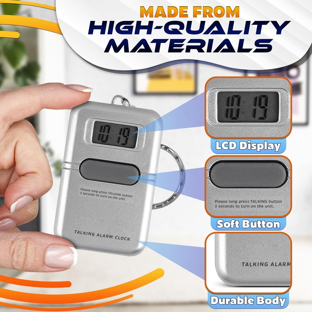 Talking Alarm Clock Keychain – Easy to Use Talking Watch for Blind and Eld