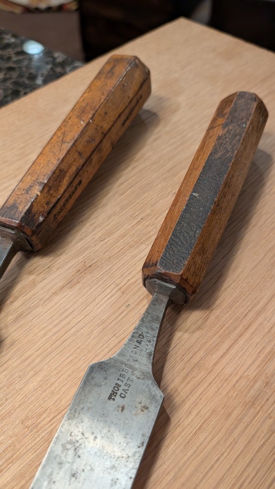 2 Enormous Thomas Ibbotson Incannel Carving Gouges, 1 1/4" And 1 1/2"
