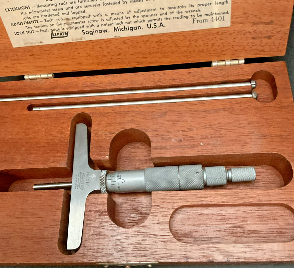 Lufkin 513 depth micrometer set with case