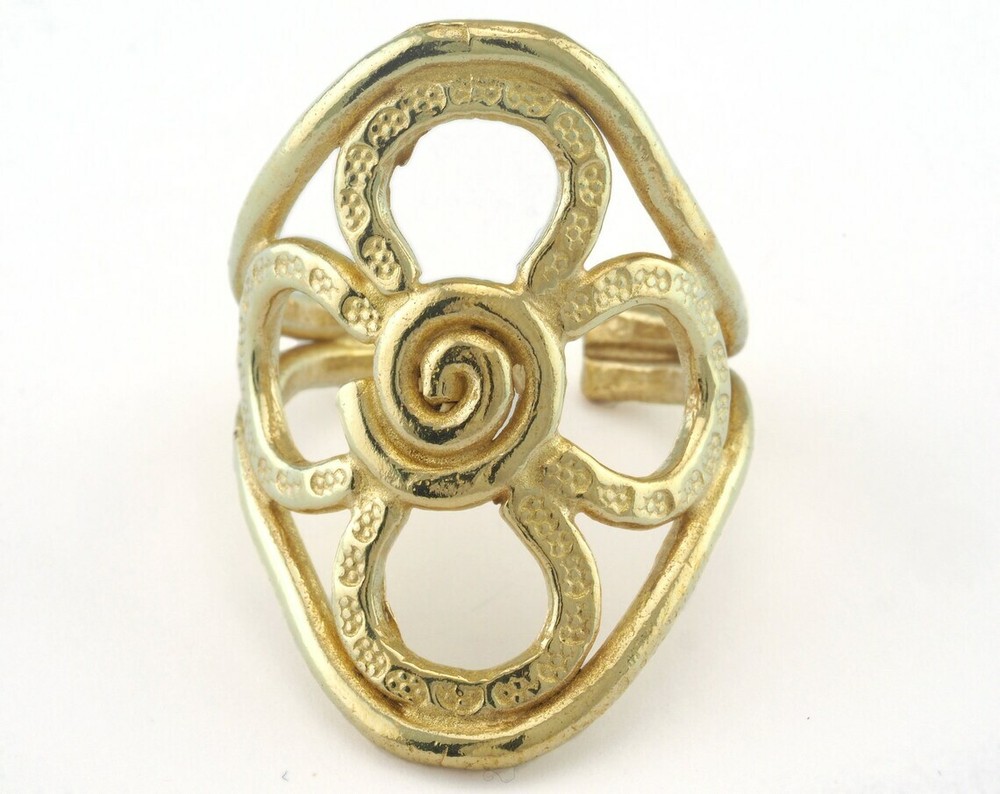 Flower Adjustable Ring Raw Brass (20mm 10.5US inner size) 3059