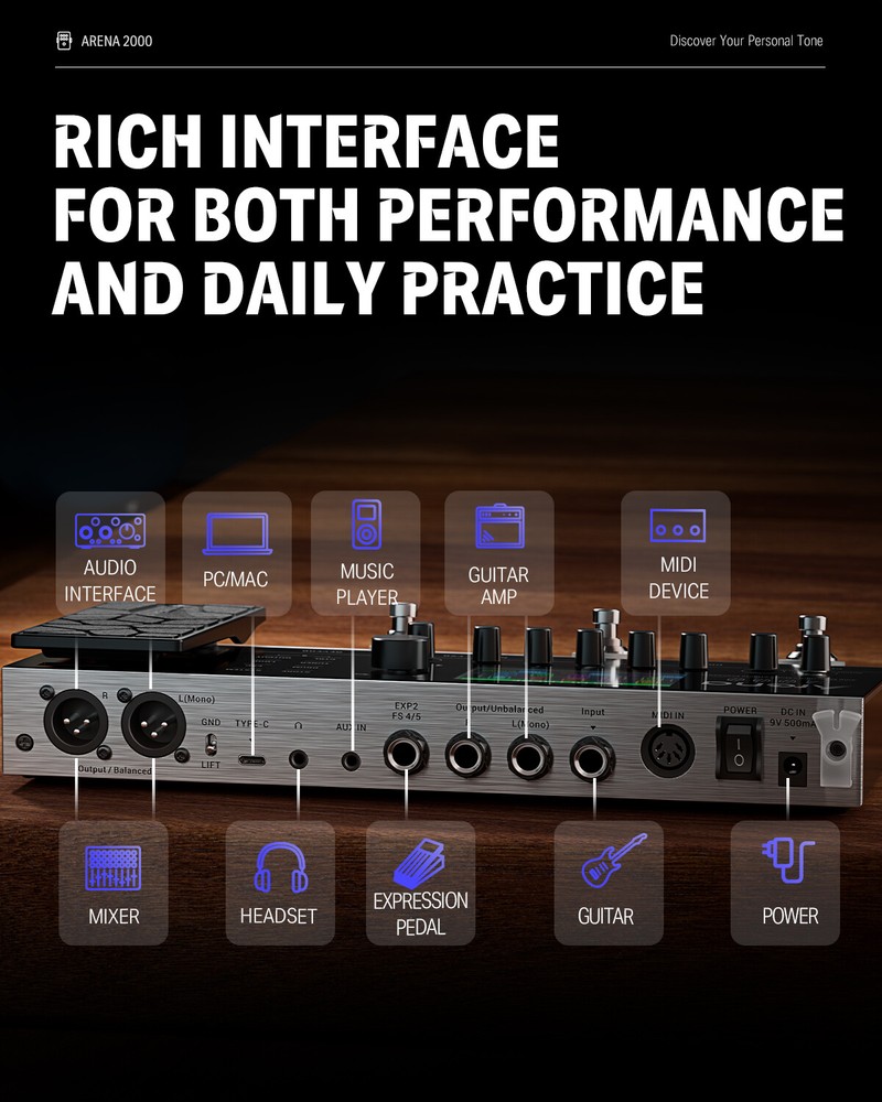 Donner Arena 2000 Multi Effects Pedal + Drum Machine 278 Tone 100 Effect 80 Amp
