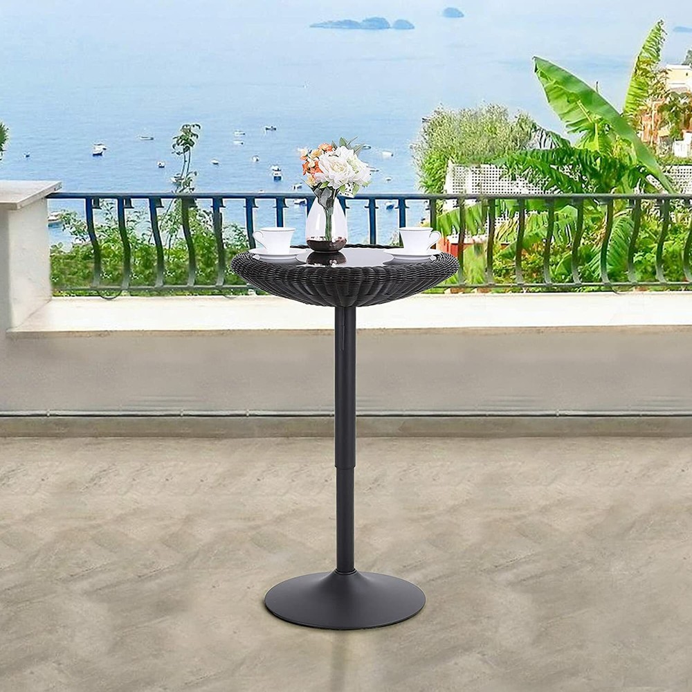 PHI VILLA Bar Table Round Pub Table Height Adjustable Rattan Kitchen Table