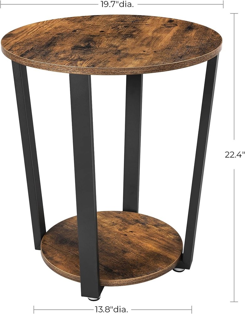 Round Side End Table 2-Tier Accent Bedside Table W/ Storage Shelf Easy Assembly
