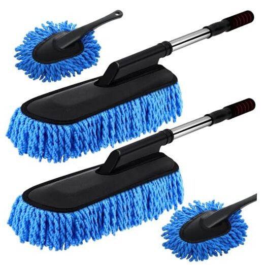 4 Pack Microfiber Car Duster Exterior Scratch Free with Extendable Handle Blue