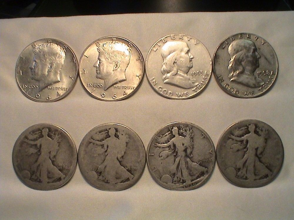 Mix Lot of 8 Silver Half Dollars