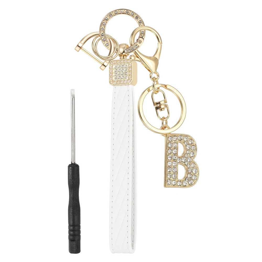 Leather Wristlet Keychain, Letter B Keychains