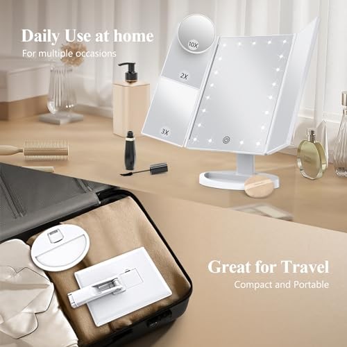 Makeup Mirror, Vanity Mirror with Lights, 2X/3X/10X Magnification, Touch White