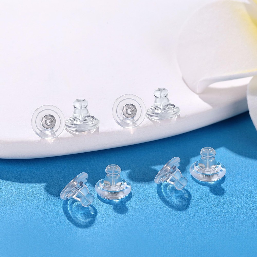 Earring Backs, Silver Silicone Earring Backs Replacements for Studs/Droopy Ea...