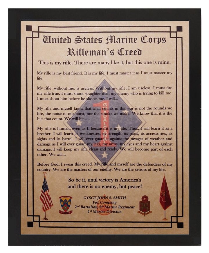 MC-NICE: MARINE CORPS Rifleman's Creed Framed PERSONALIZED