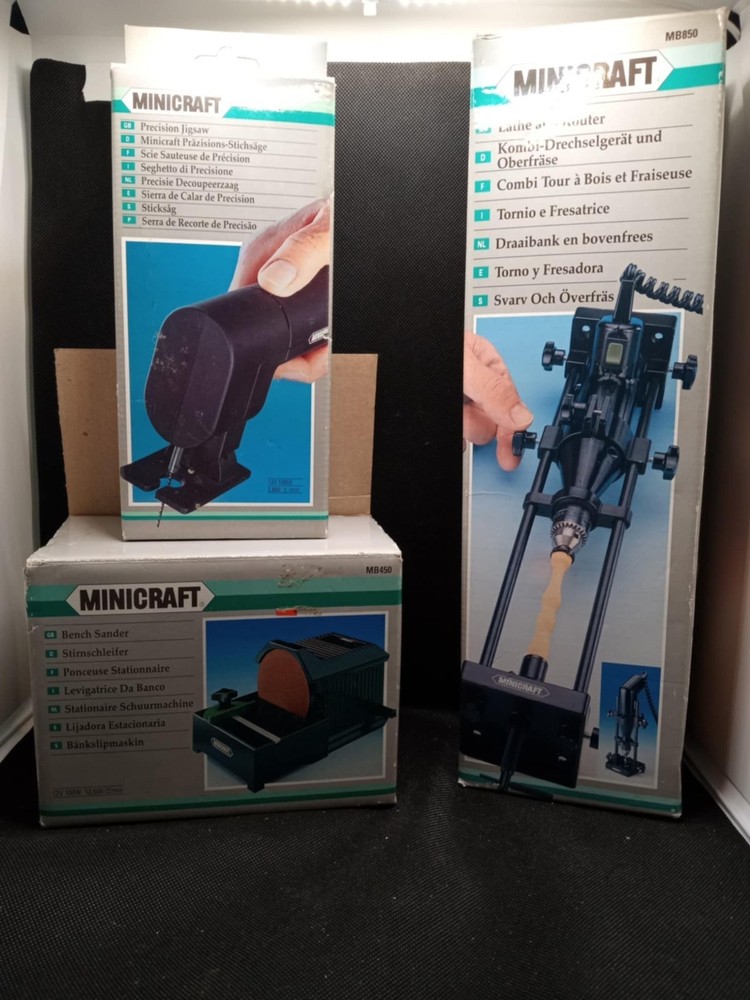Minicraft Set- Benchsander, Orbital Sander, Precision Jigsaw, Drill Kit and more