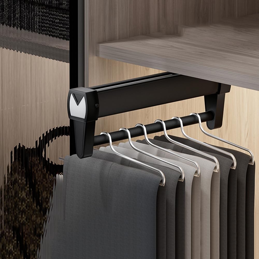 Adjustable Double-Rail Pull Out Clothes Hanger Rod Thick Steel Wardrobe JJ010