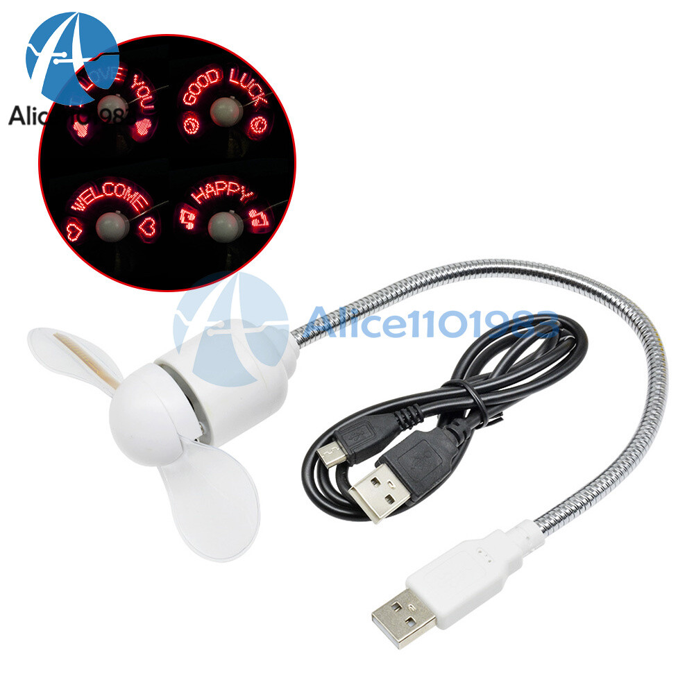 LED Clock Fan Mini USB Powered Cooling Flashing Programmable Character Desk Fun
