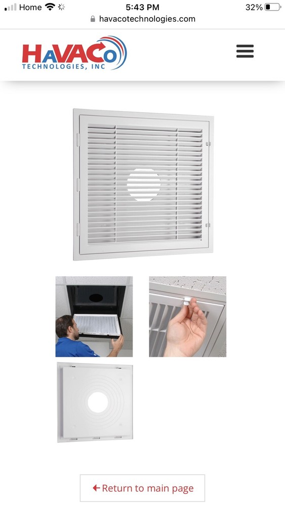 Havaco Technologies HT-2X2-RTN Quick Connect 2 X 2 ft. White Air Return Vent USA
