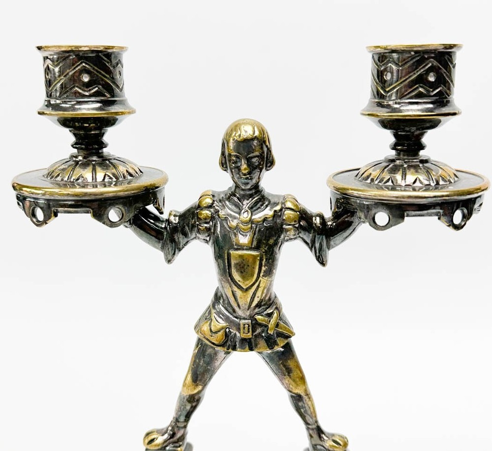 Pair Figural Squires Silver Plate Candlestick Holders circa 1900