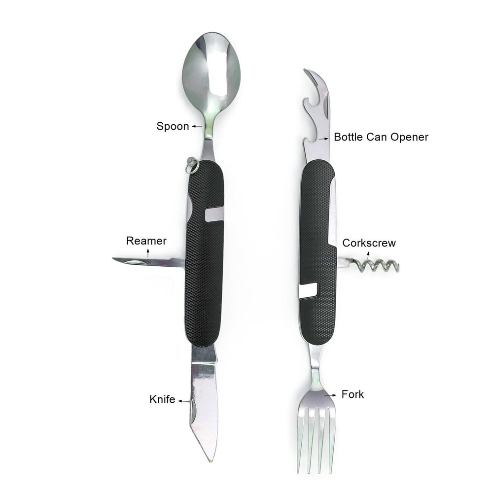 3 PCS 6-in-1 Multi-Function Camping Utensil Flatware Set Detachable Pouch