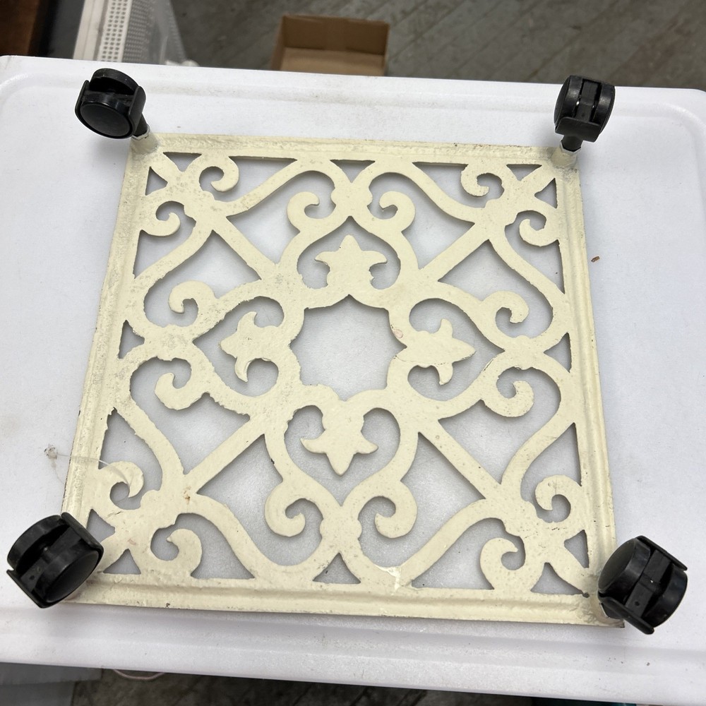 White Cast Iron Decorative Square Rolling Plant Stand