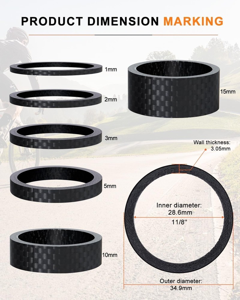 Durable Matte Black Carbon Fiber Headset Spacers for Enhanced Riding Experience