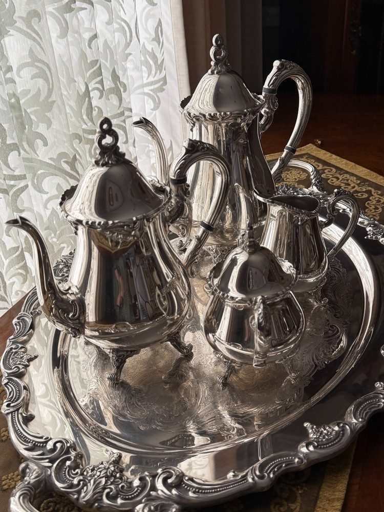 REED & BARTON-El GRECO-Silverplate-Complete 5 piece set including tray-authentic