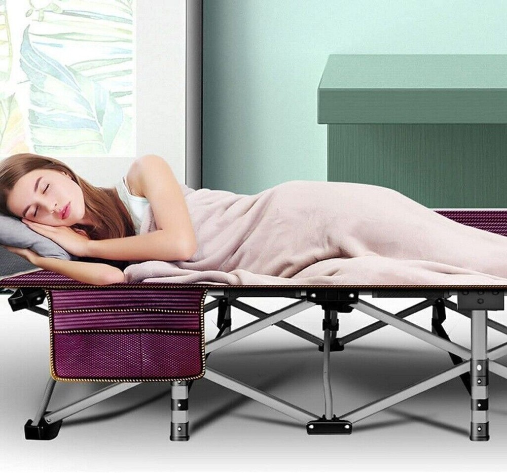 NAIZEA Folding Camping Cot Bed 1200D 2-Layer Oxford Cots for Camp Office Use