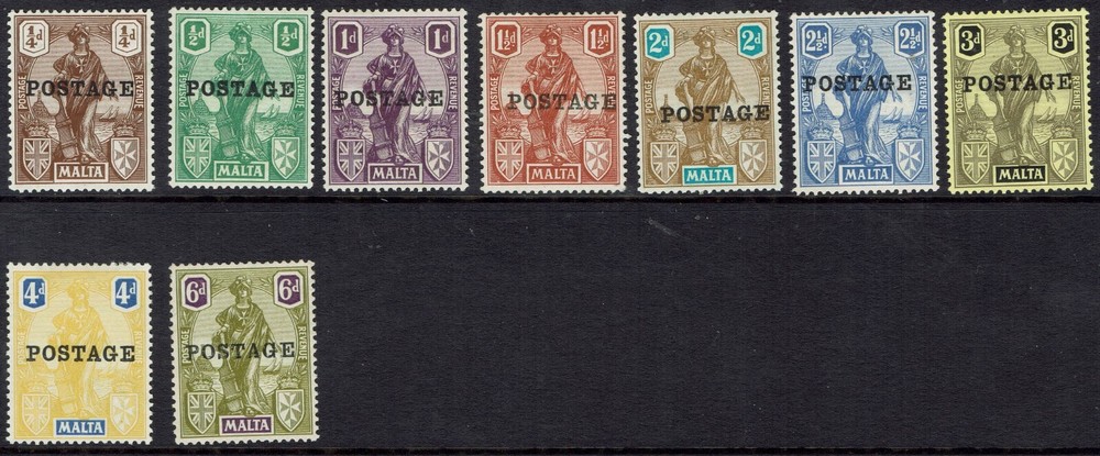 MALTA 1926 POSTAGE OVERPRINTED 'MALTA' ¼D - 6D