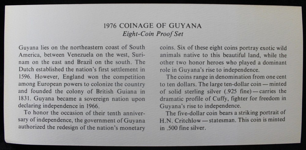 1976 Guyana SILVER Proof Set (8 Coin)