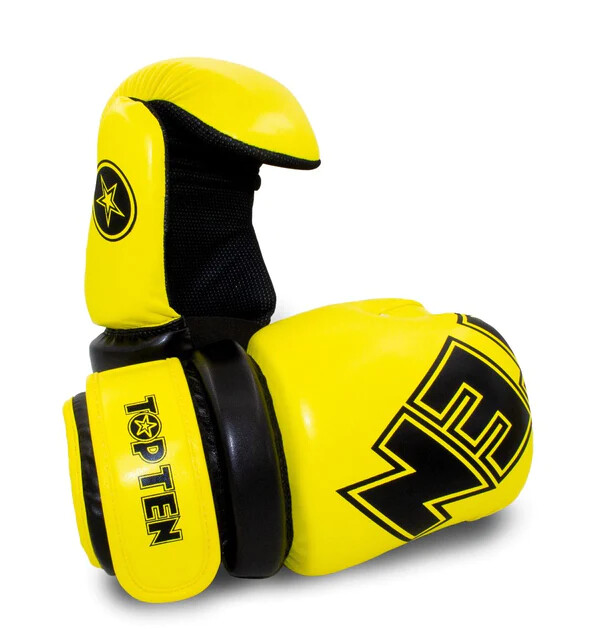 TOPTEN SUPERLIGHT YELLOW White Glove Boot Switch strap KARATE TKD SAFETY SET