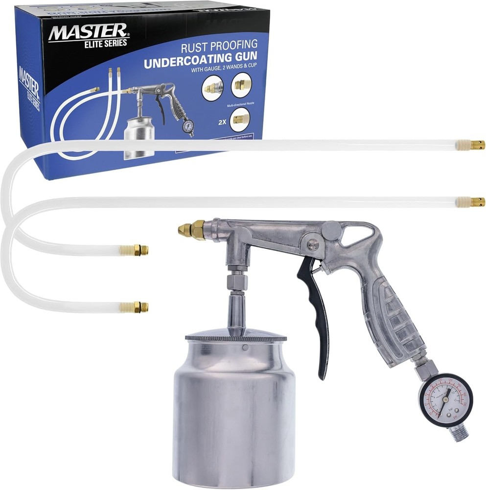 Master Elite Undercoating Spray Gun with Regulator, 25 oz Suction Feed Cup & ...