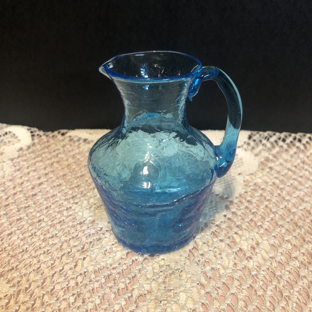 Small Crackle Glass Light Blue Pitcher