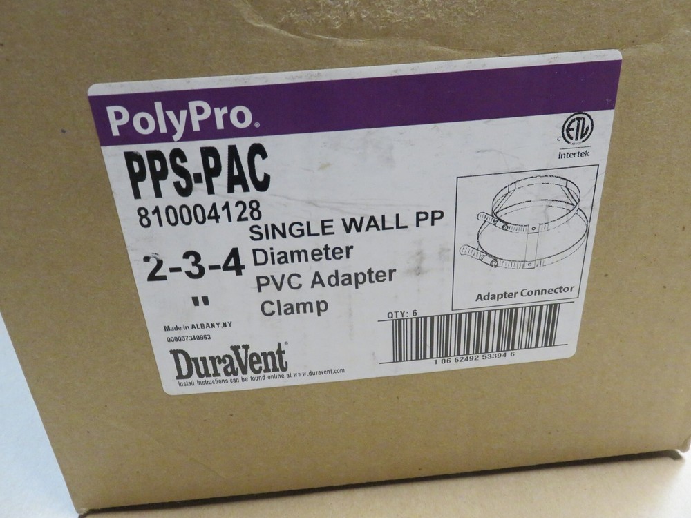 QTY 6 PolyPro PPS-PAC 2-3-4" diameter single wall PP PVC adapter clamp