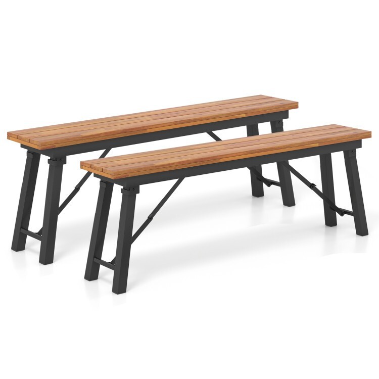 Indoor Outdoor Folding Acacia Wood Dining Benches Rectangular Camping Benches