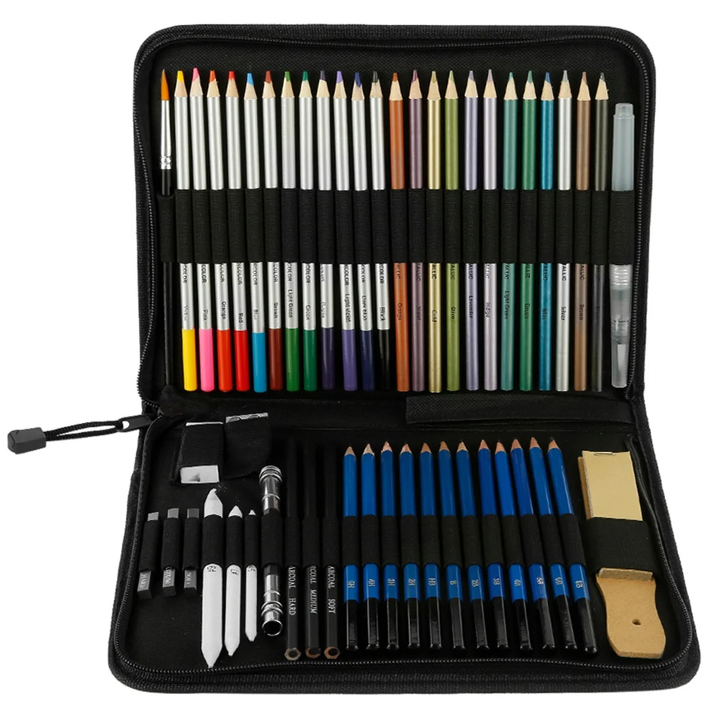 PENCIL DRAWING SET 51 Pieces Graphite and Colored Pencils