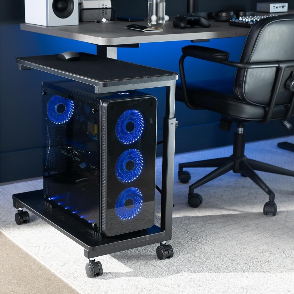 Large Mobile Adjustable 2-Tier PC Stand Premium Gaming CPU Computer Tower &
