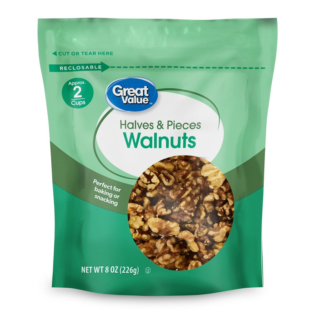 Great Value Walnuts Halves & Pieces, 08 oz