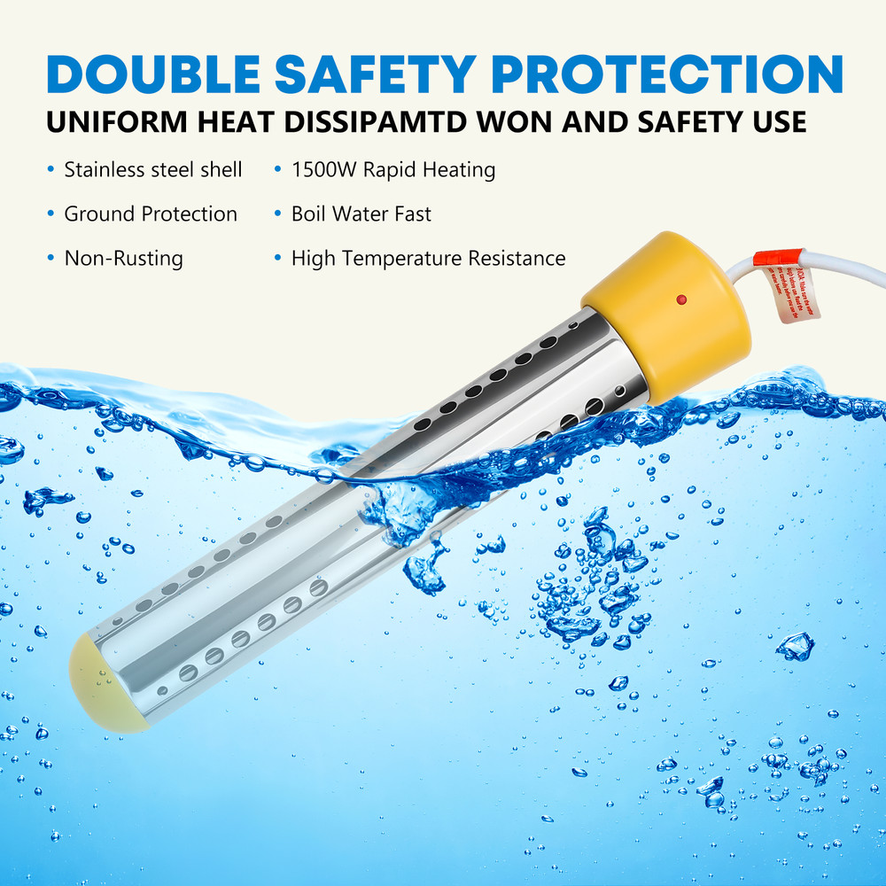 1500W Immersion Heater, Portable Electric Water Heater Fast Heating for Buckets