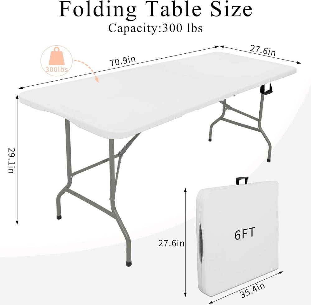 Set of 2 Folding Tables with Carrying Handle Lightweight Rectangular Portable Pl