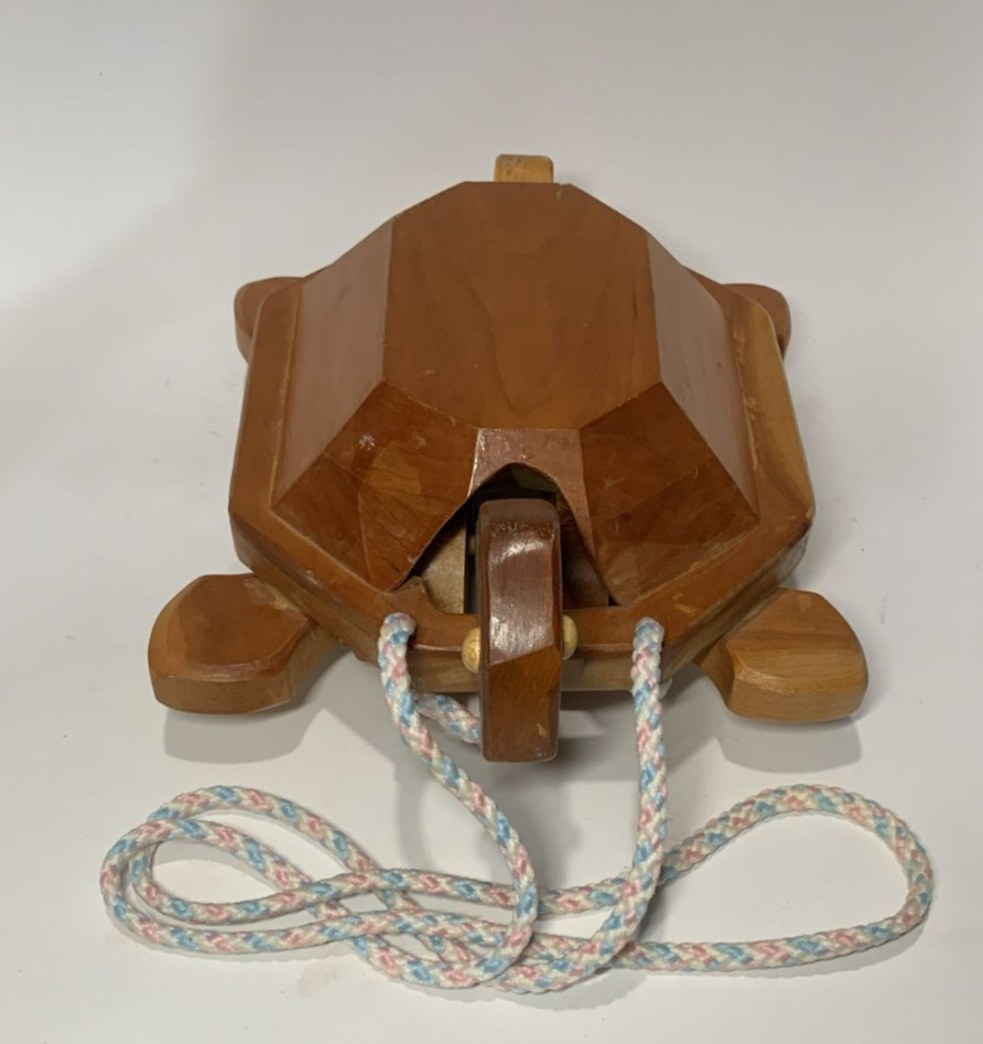 Vintage Hand Made Wooden Turtle Pull Toy
