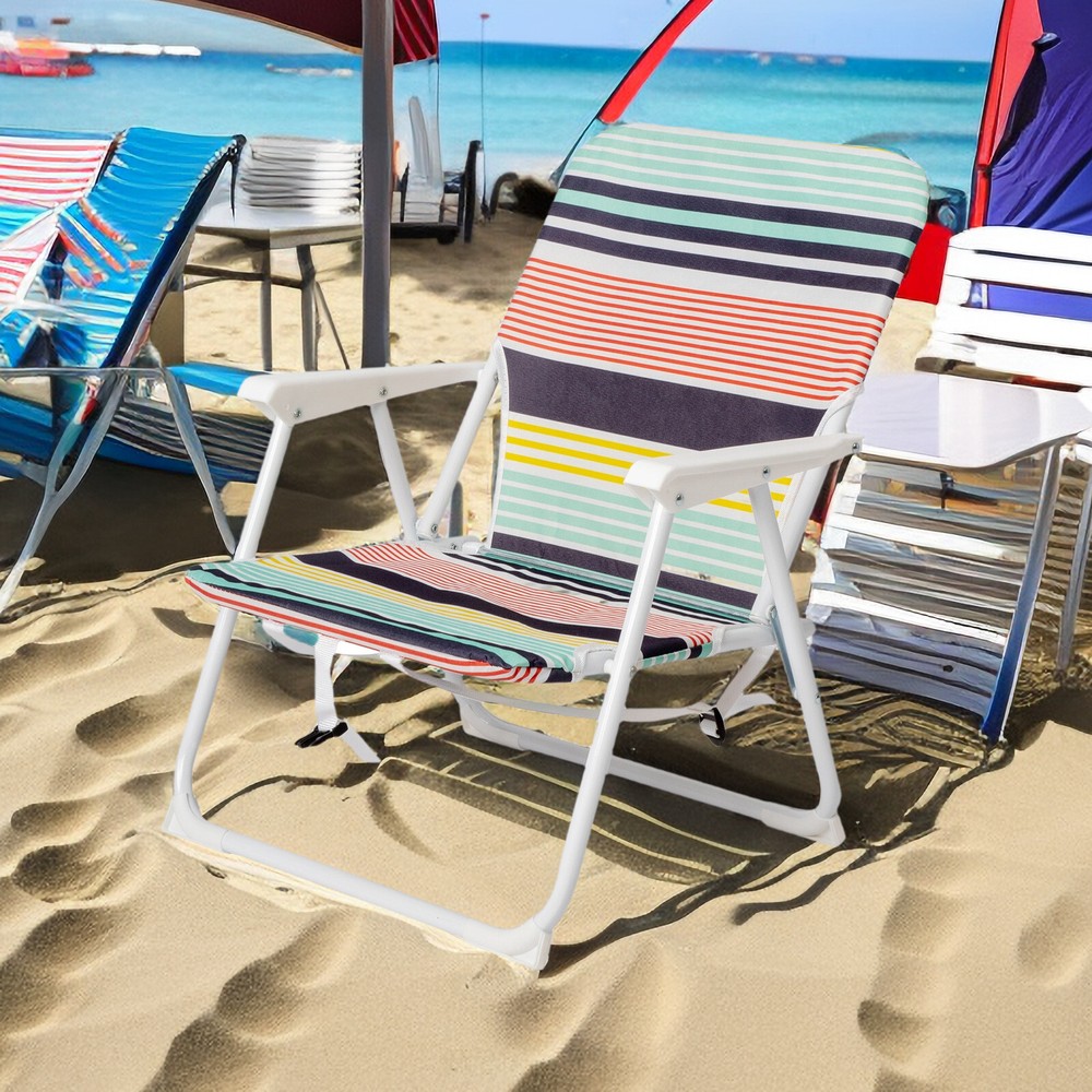 Folding Beach Chair - Fabric, White Metal Frame, Lightweight & Multicolor