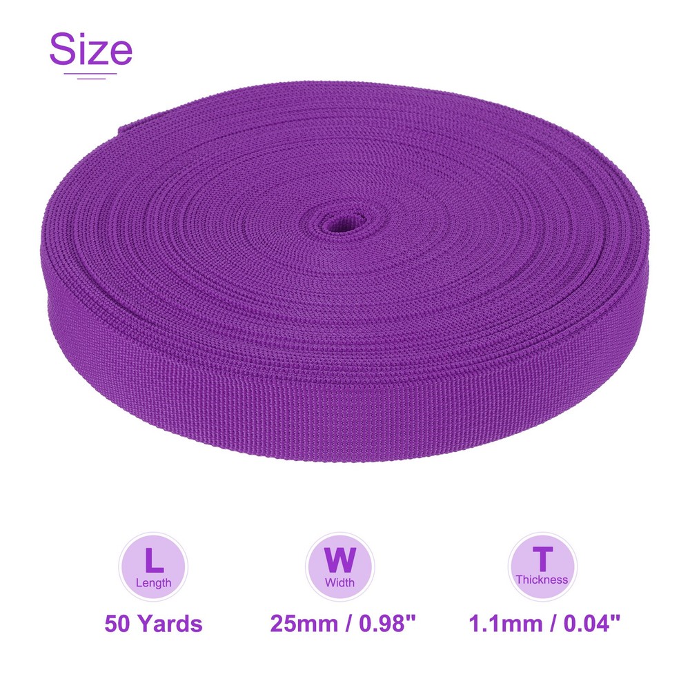 50 Yard x 1 Inch Width Nylon Webbing Strap Poly Flat Webbing Strapping Purple