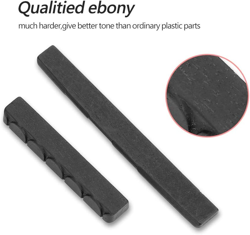 Guitar Nut and Saddle, 6 String Acoustic Guitar Ebony Bone Bridge Saddle and Nut