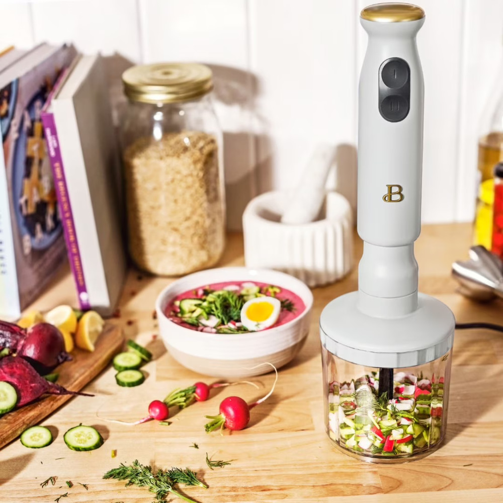 Beautiful 2-Speed Immersion Blender Chopper Measuring Cup White Icing Handhelds