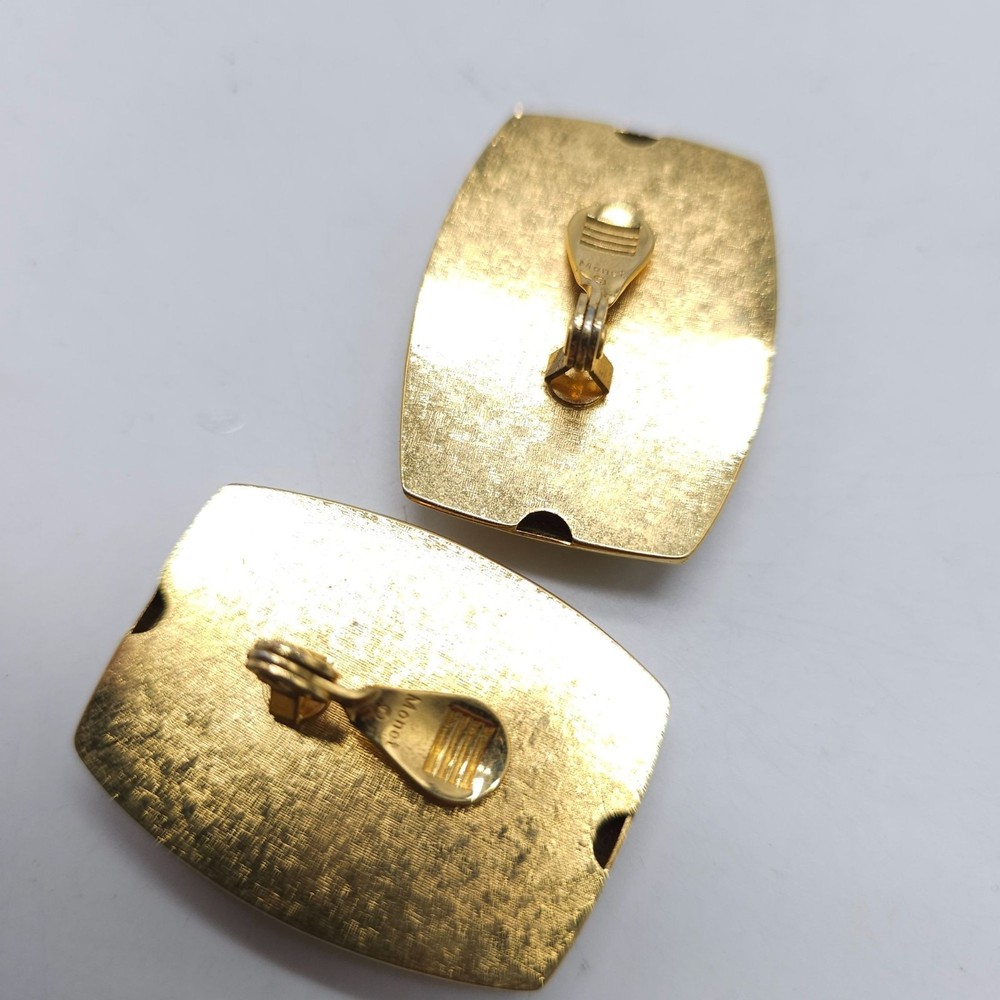 Vintage Monet Large Gold Tone Rectangular Clip On Earrings