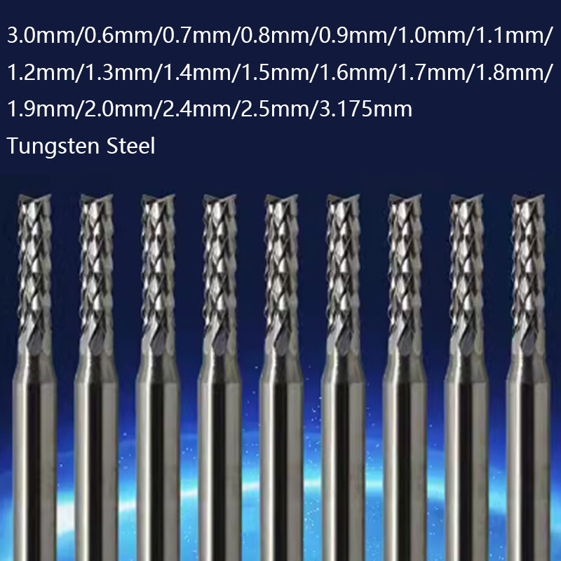 10Pcs Ø 0.6mm-3.175mm Micro Solid Carbide PCB Engraving Bit Corn End Mill Cutter