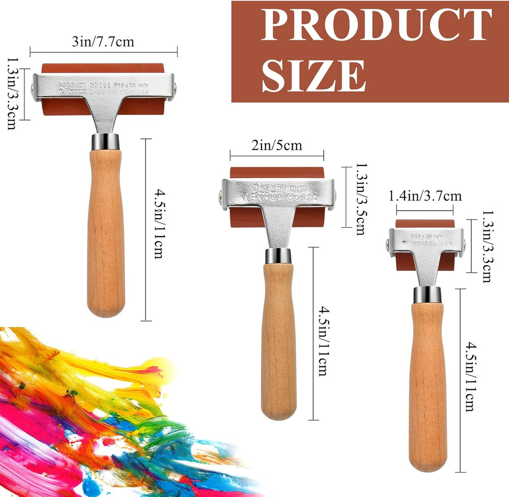3Pcs Rubber Brayer Roller, Mix Size Rubber Roller Tool for Printmaking, Roller