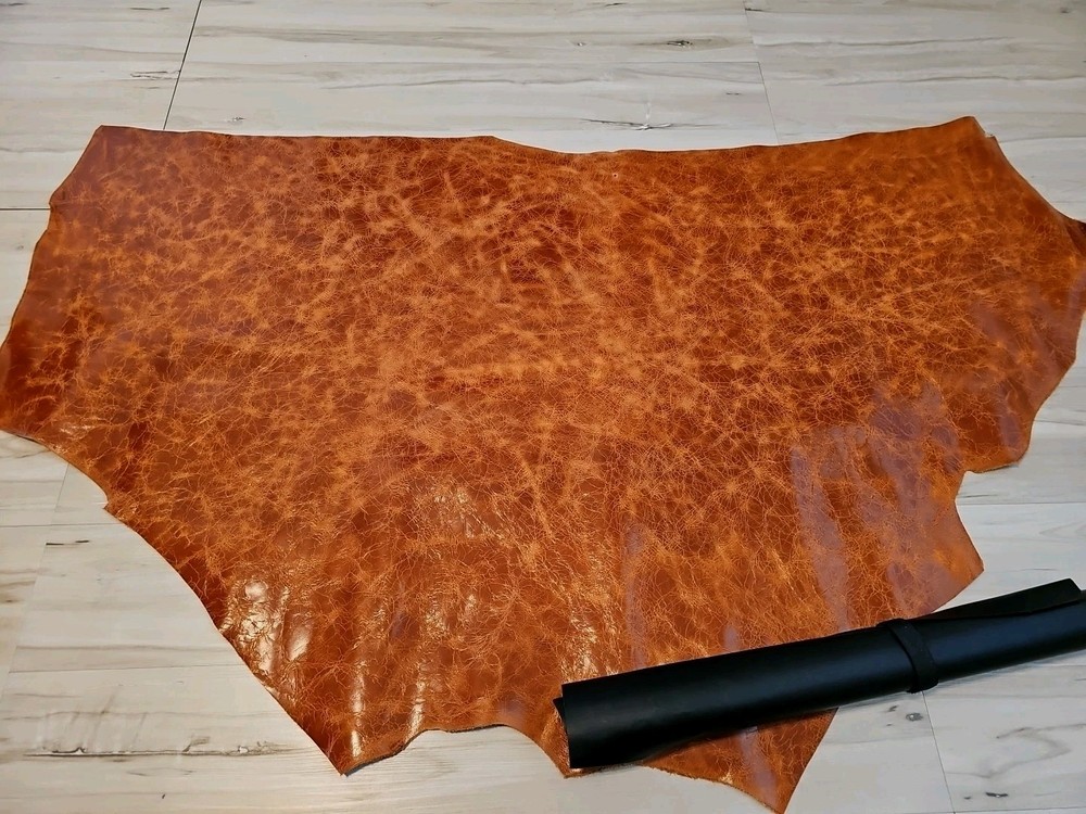 4oz BURNT ORANGE VINTAGE DISTRESSED D-SHOULDER LEATHER HIDE PANEL,SHEET 11+sq