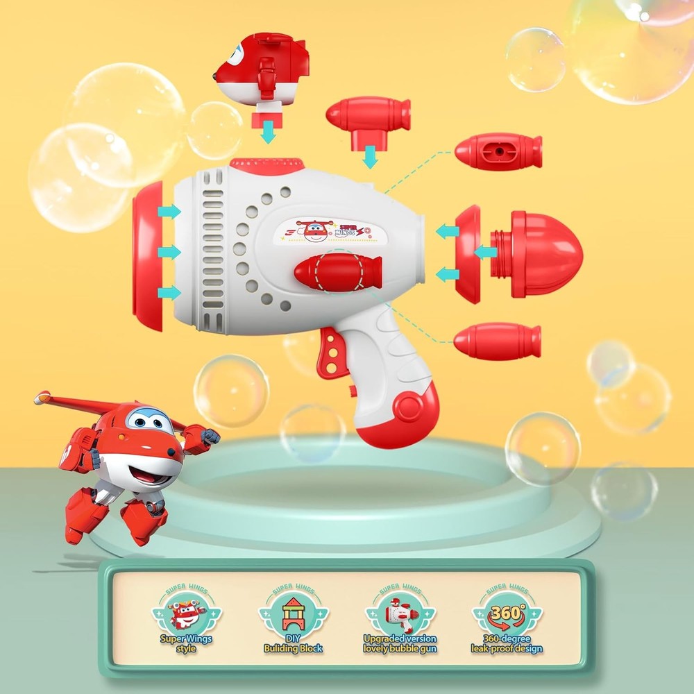 Super Wings Bubble Gun Blaster with Bubble Refill Solution for Kids, Bubble Mach