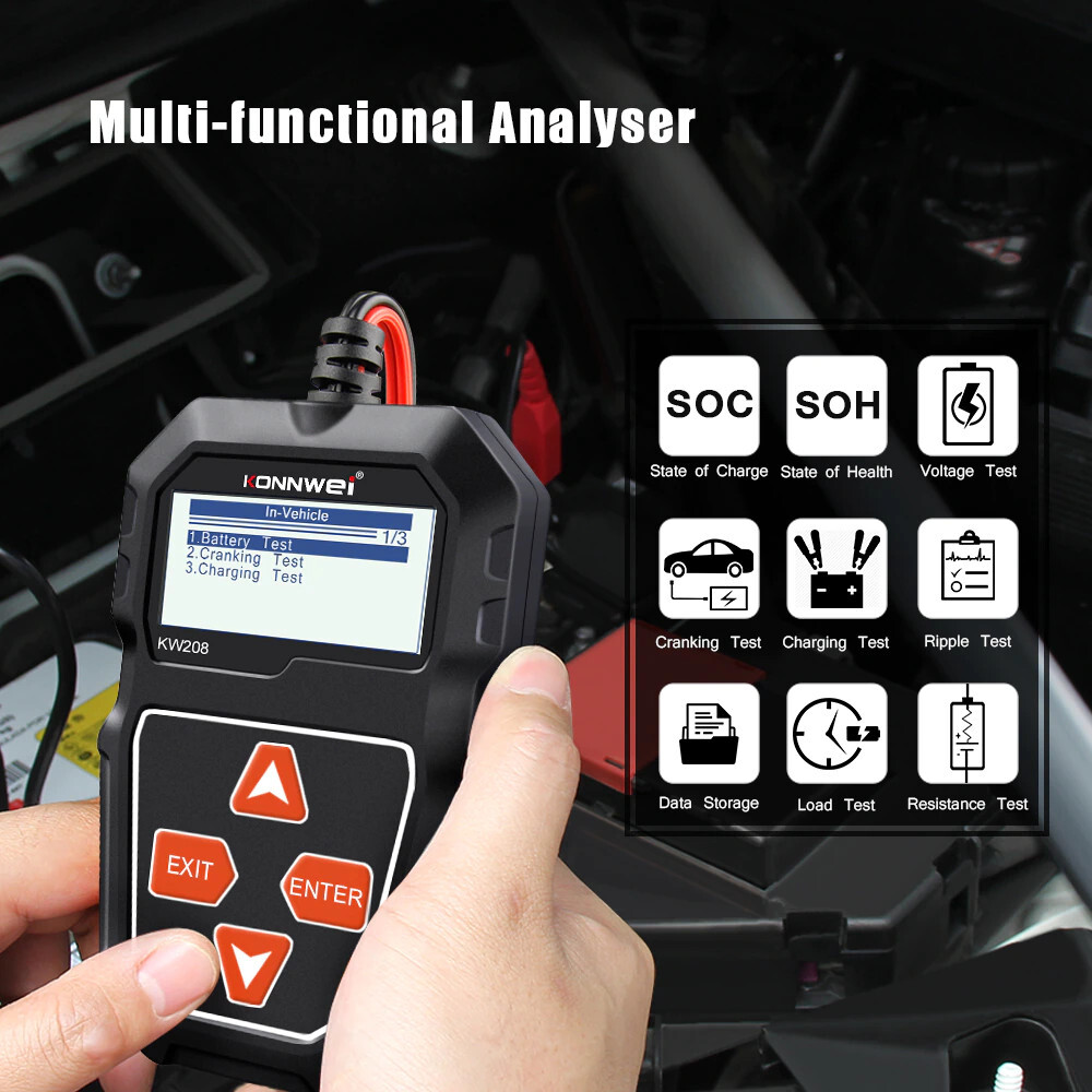 Car Battery Analyzer 12V Battery Tester Load Charging Cranking System Test Tool