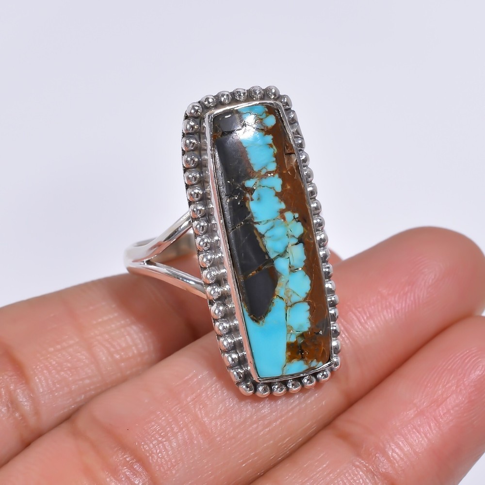 Blue Turquoise Ring 925 Sterling Silver Statement Stacking Rings Gift for Her