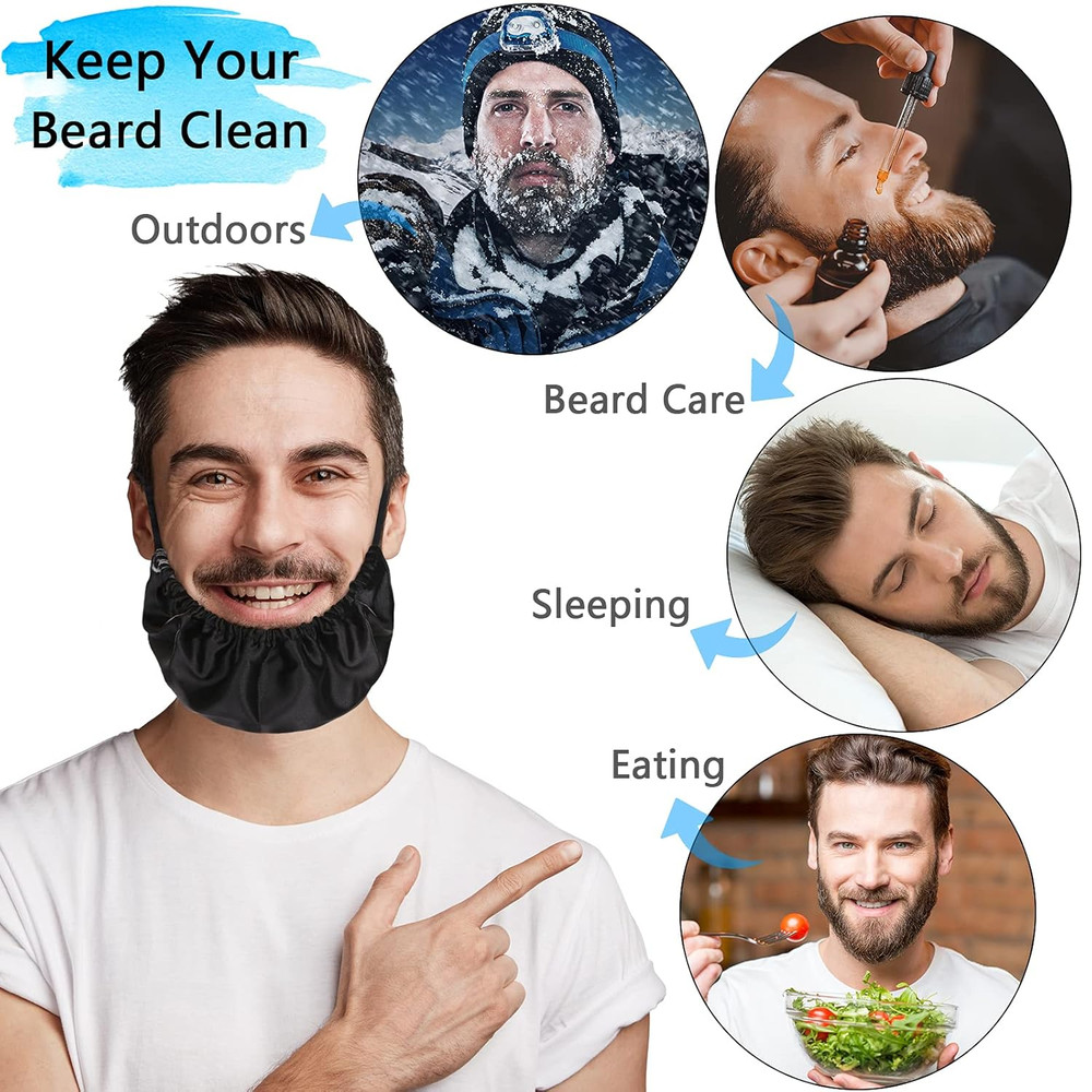 Beard Bandana, 2 Pack Men Beard Bib Black Beard Covers Soft Comfortable and Silk