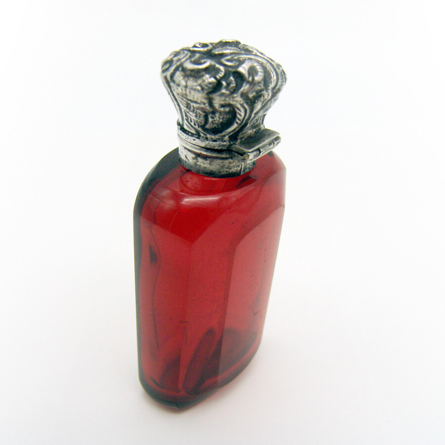 Cranberry Red Glass Perfume Bottle Sterling Silver Lid