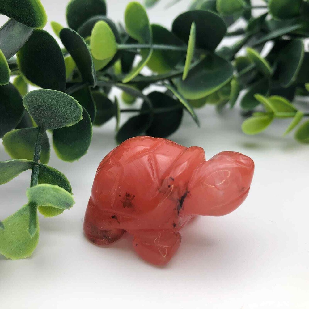 Strawberry Quartz Crystal Turtle Carving 1.5"